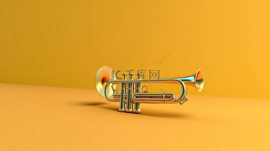 彩色背景上孤立的金色喇叭的真实 3D 渲染