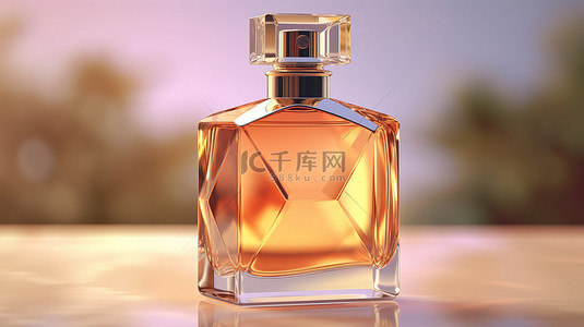 香包样机背景图片_带有空标签设计的 3D 香水瓶插图