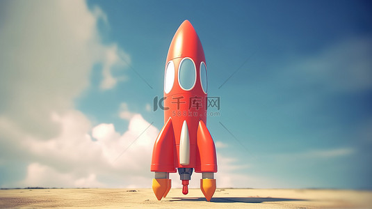 火箭卡通背景图片_3d 渲染中的卡通火箭都准备好翱翔