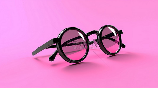 圆形太阳镜背景图片_黑色和粉色圆形眼镜的 3d 渲染