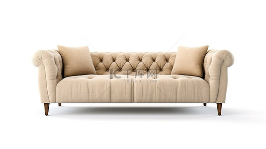 现代风格现代米色沙发前视图精美渲染 3D 图像