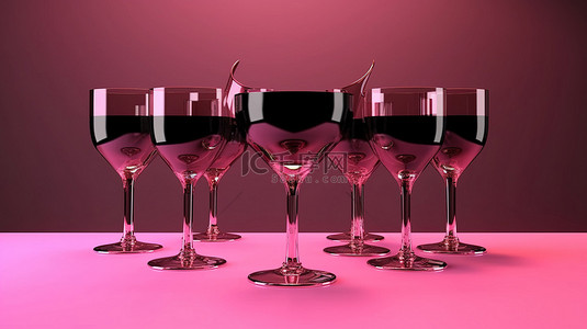 酒霓虹灯背景图片_3D 插图中粉红色背景的霓虹灯玻璃悬浮在小饮料器上方