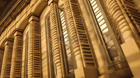 百叶窗的光背景图片_类似于卢浮宫百叶窗的金色 3D 条纹的空中透视