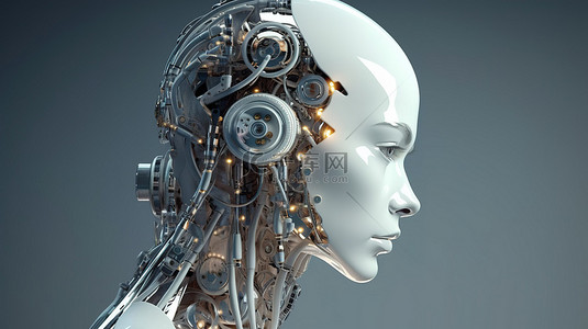 人头mg背景图片_具有先进人工智能的 3D 渲染机器人头