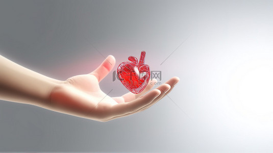 带有心跳波的卡通手是一种可视化预防心脏病的健康治疗的新方法3d 渲染