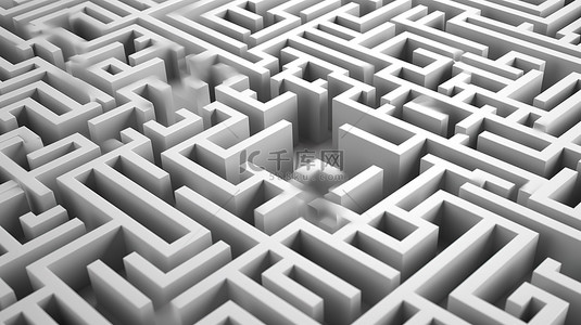 等距迷宫立方体概念白色背景上抽象迷宫的 3D 插图