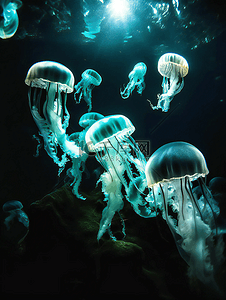 深海动物水母海底世界摄影广告背景