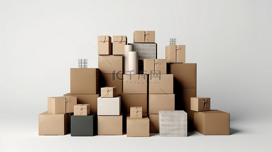 封箱人员背景图片_3d 空白白色背景上显示的各种盒子