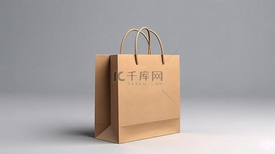 图文包装背景图片_白色工作室背景上的 3D 渲染纸购物袋