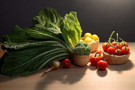 新鲜绿叶蔬菜西红柿和玉米