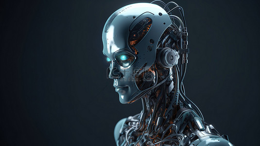 人类探索背景图片_通过 3D 渲染和人工智能研究探索机器人和半机械人的未来