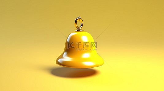 3D 渲染了一个简单的黄色铃铛的可爱卡通插图，其中第一号作为通知图标
