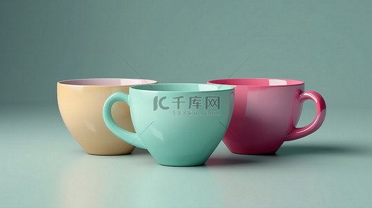 拿铁茶背景图片_彩色背景增强陶瓷杯的3D美感