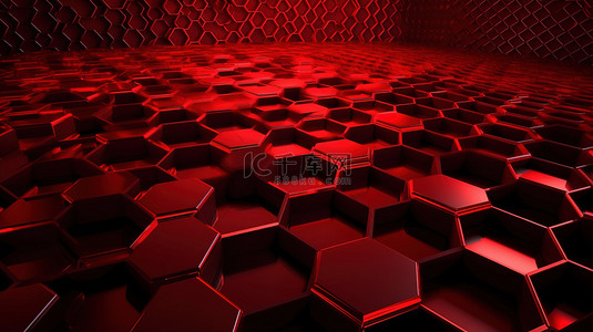 红色背景的背景图片_3d 渲染中的红色六边形背景