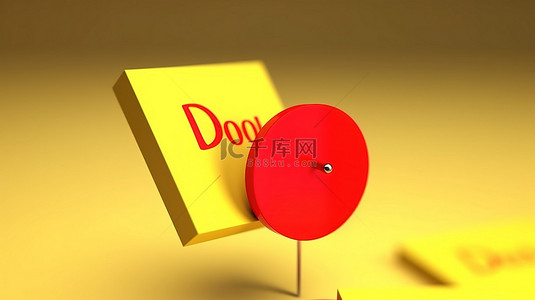 粘贴黄色便签的红色图钉的 3D 渲染，提供折扣