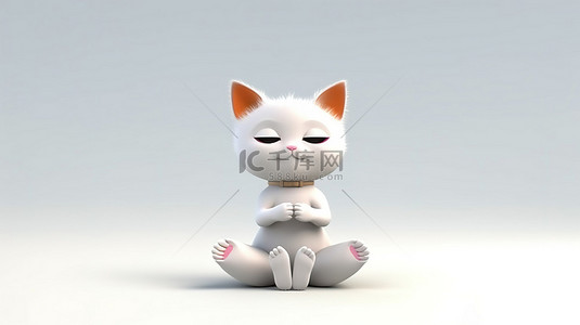 瑜伽练习可爱的猫 3d 插图