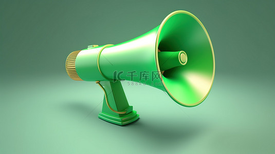 响亮的歌声背景图片_标志性绿色扩音器的 3d 插图