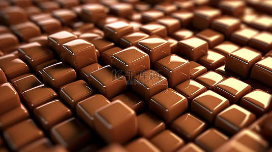 带有红糖涂层的方形巧克力糖的 3D 插图