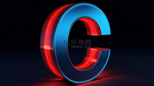 3d 渲染中包含霓虹红色大写字母 c 的蓝色字母