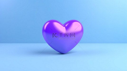 充满活力的紫心勋章的简单 3D 渲染作为蓝色背景下感情的标志