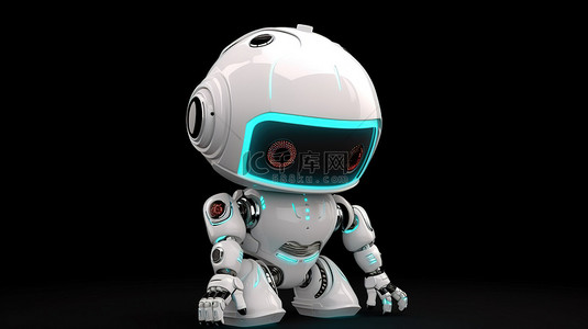 穿着白色连身裤的技术人员角色可爱的机器人 3d 渲染
