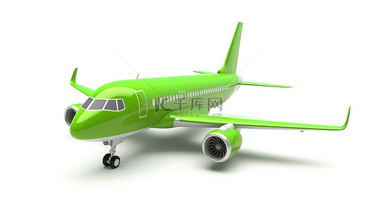 绿色飞机背景图片_白色背景孤立绿色飞机的 3d 插图