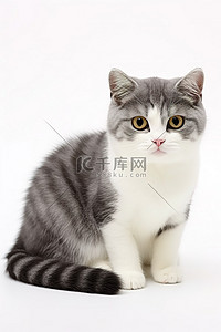 白色背景中的灰色和白色苏格兰猫和斑点猫