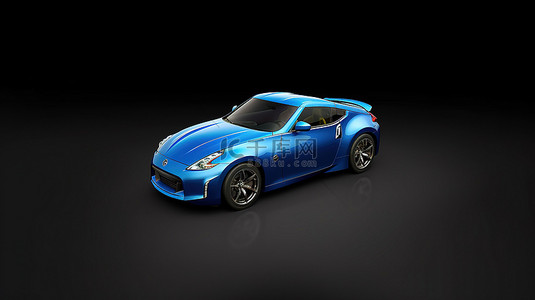 灰色背景下紧凑型蓝色运动轿跑车的 3D 渲染