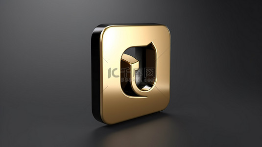 金色马蹄形磁铁图标 3d 在 ui ux 界面的方形黑色按钮上渲染
