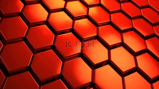 现代红色六边形抽象壁纸与未来数字设计 3D 渲染