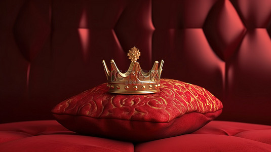 王子王冠背景图片_大胆的红色背景上闪闪发光的 3D 金色王冠