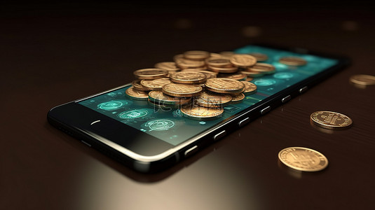 銀行貸款背景图片_通过智能手机进行货币兑换的 3D 渲染在线支付和汇款概念