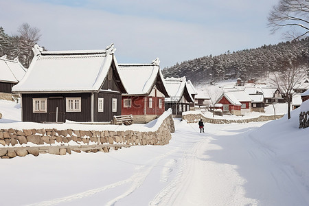 冬天的人背景图片_冬天的小场景，房屋被雪包围