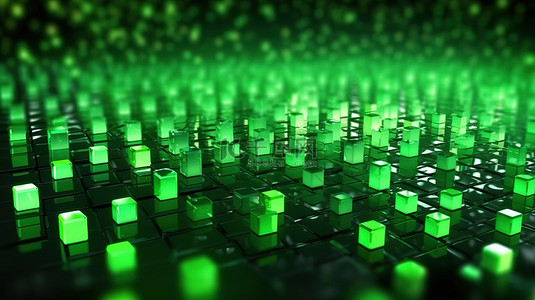 云数据运输局背景图片_绿色闪亮圆点的未来网格为 3D 大数据可视化创建了迷人的背景