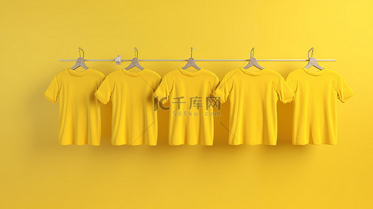 黄色背景展示3D T恤效果图