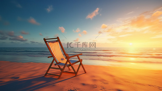 渐进式放松背景图片_在热带夏季海滩上的沙滩椅上放松 3D 渲染的日落场景