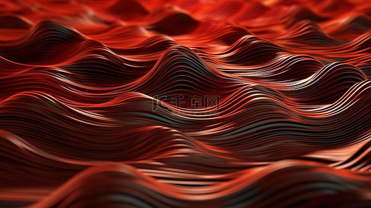 具有抽象曲线的传统日本红水波图案的 3D 渲染