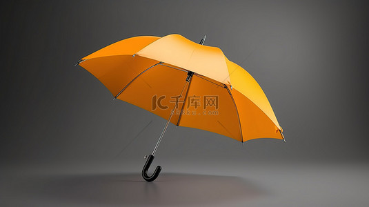打开的雨伞背景图片_打开铁柄橙色雨伞的 3D 插图