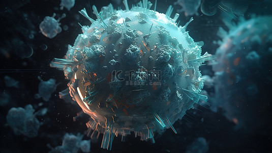 冠状病毒症状背景图片_以 3D 可视化方式描绘的冠状病毒细胞