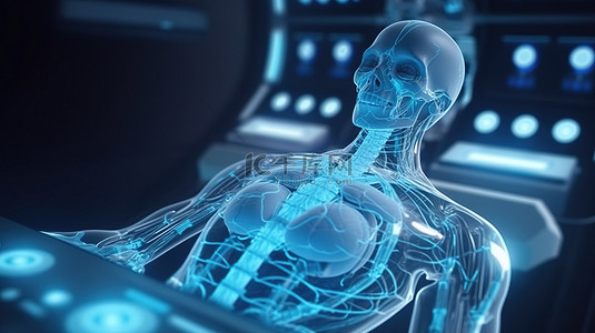 革命性医疗技术 3D 渲染机器人诊断与 C 臂机