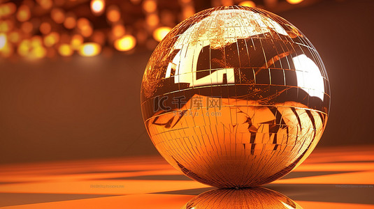 球球光背景图片_发光的橙色金属迪斯科球在光隔离背景上发出 3d 渲染的光
