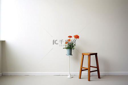 一张黑白相间的凳子，上面有一朵花