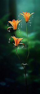野花背景背景图片_模糊背景中生长的两朵橙色花