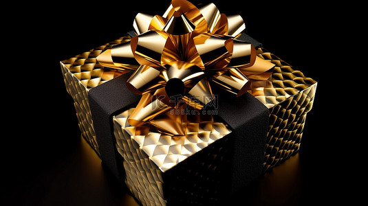 金色盒子样机背景图片_黑色背景上金色内饰的豪华节日礼品包装令人惊叹的 3D 插图和渲染