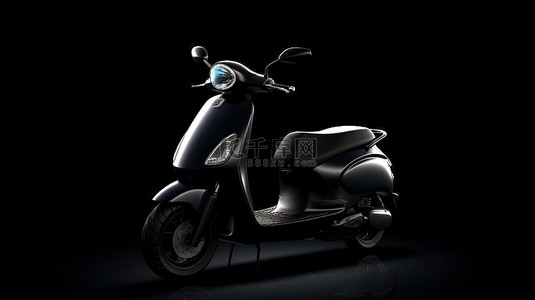 黑暗背景下时尚黑色城市摩托车的 3D 渲染