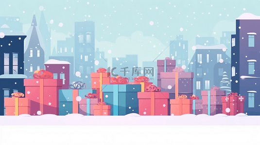 城市雪景礼物盒子