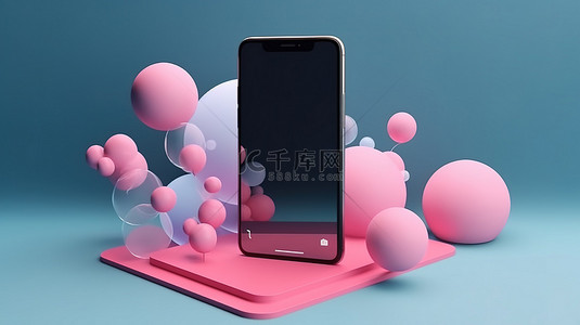 高级 PSD 插图 3D 聊天气泡在对话中从讲台上的手机屏幕上弹出