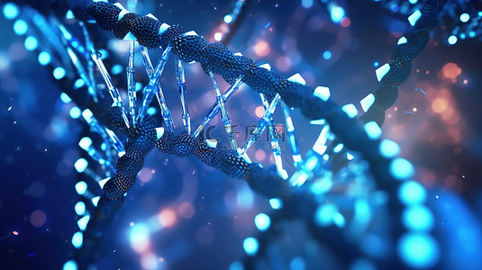 科技科幻数据蓝色背景图片_未来科幻分子概念 3d 渲染 DNA 背景与梯度点线和大数据