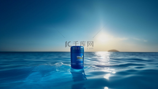 旅游瓶背景图片_防晒霜护肤品海水蓝色背景