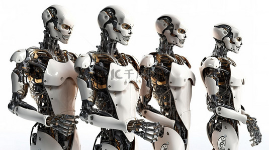 人工智能半机械人或机器人，双臂交叉，在白色背景上设置 3d 渲染